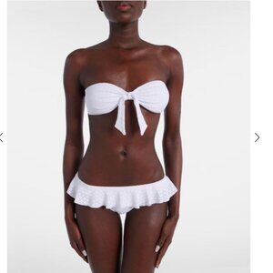 New Melissa Odabash India Crochet Ruffle Bikini Set Bandeau Top White Sz 6